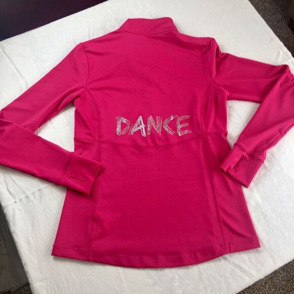 Charles River Sport Dance Hot Pink Long Sleeve Shirt Small Rhinestones Bling - Picture 1 of 10